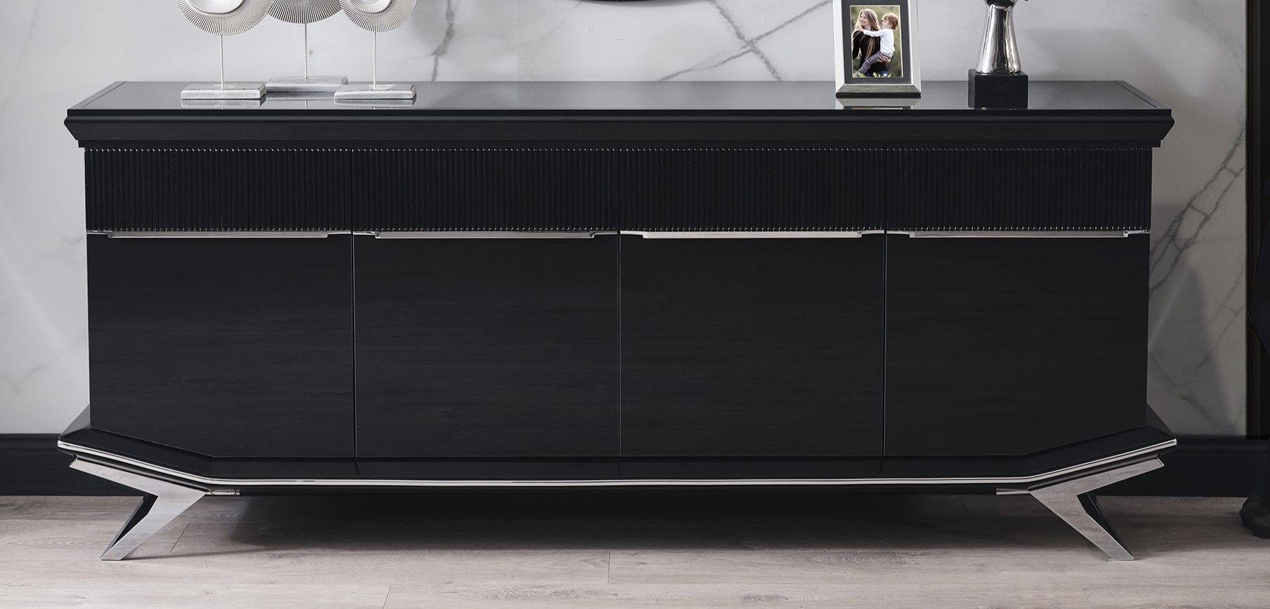 Masarati Luxury Gümüş Yemek Odası Takımı Konsol Gövde