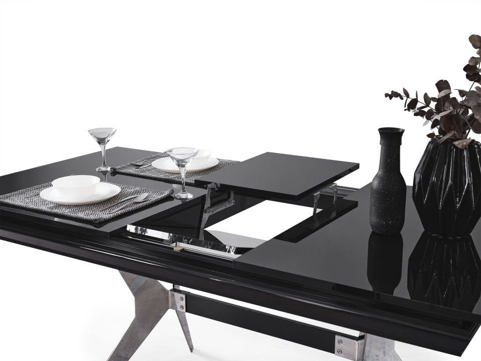 Masarati Luxury Gümüş Yemek Odası Takımı Açılır Masa