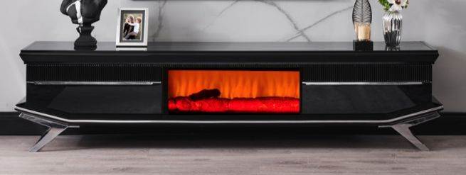 Masarati Luxury Gümüş Şömineli Tv Ünite Şömineli Tv Sehpa