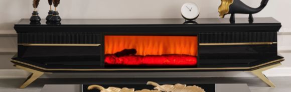 Masarati Luxury Gold Şömineli Tv Ünite Şömineli Tv Sehpa