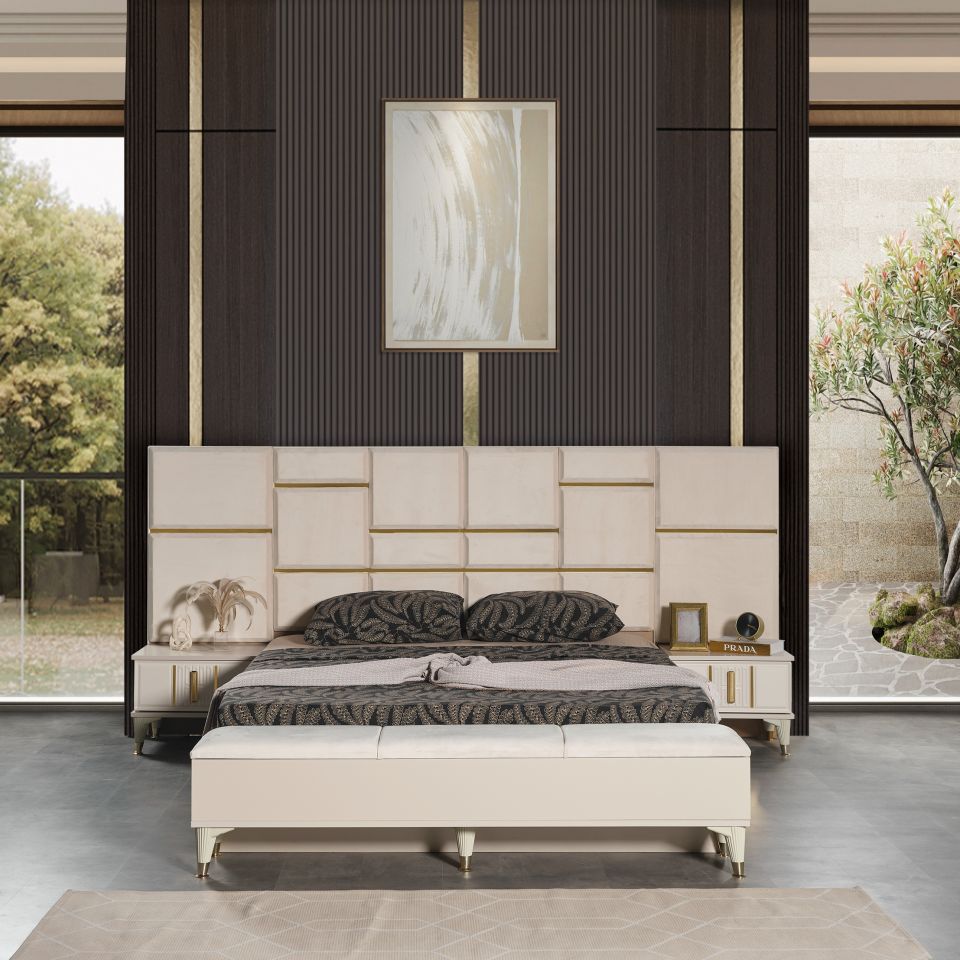 İnci Luxury Yatak Odası Takımı Panolu Başlık