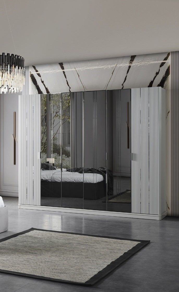 Karya Sis Gri Modern 6 Kapılı Gardırop