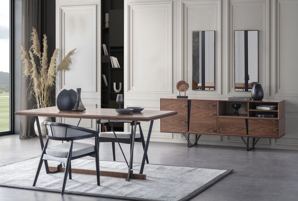 Lavinya Modern Ceviz Yemek Odası Takımı