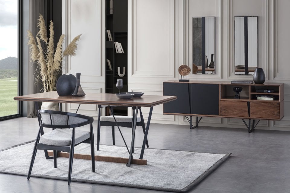 Lavinya Modern Siyah Yemek Odası Takımı