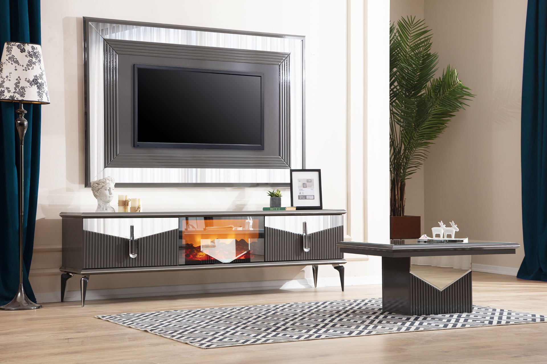 Biga Bronz Luxury Şömineli Tv Ünite