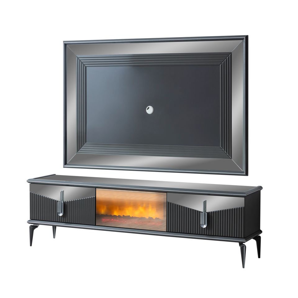 Biga Gümüş Luxury Şömineli Tv Ünite