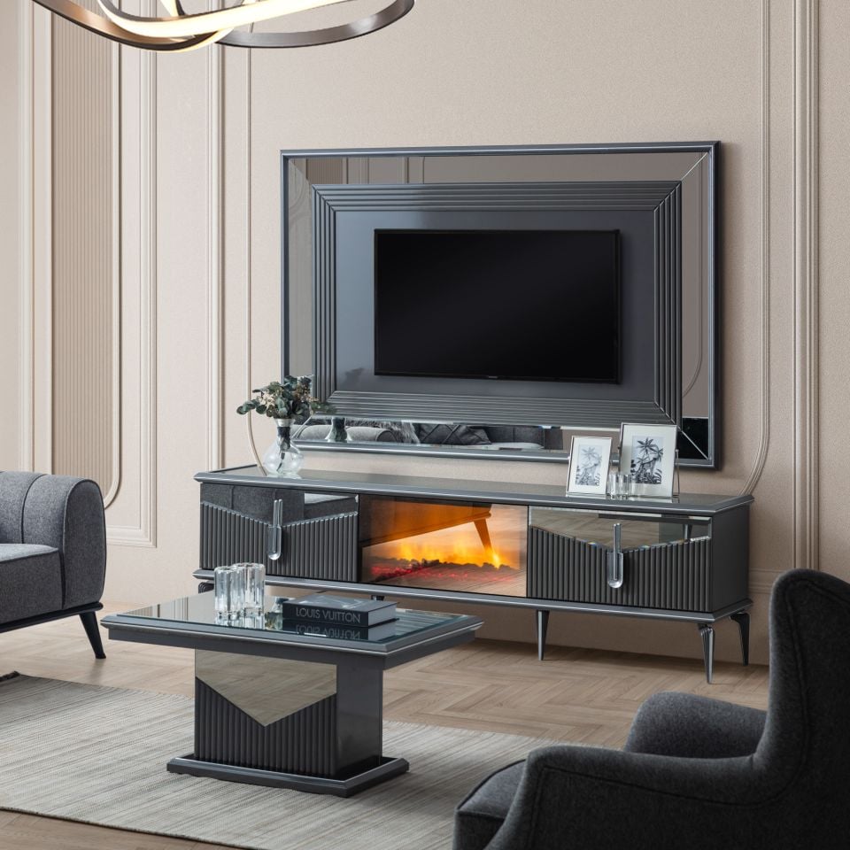 Biga Gümüş Luxury Şömineli Tv Ünite