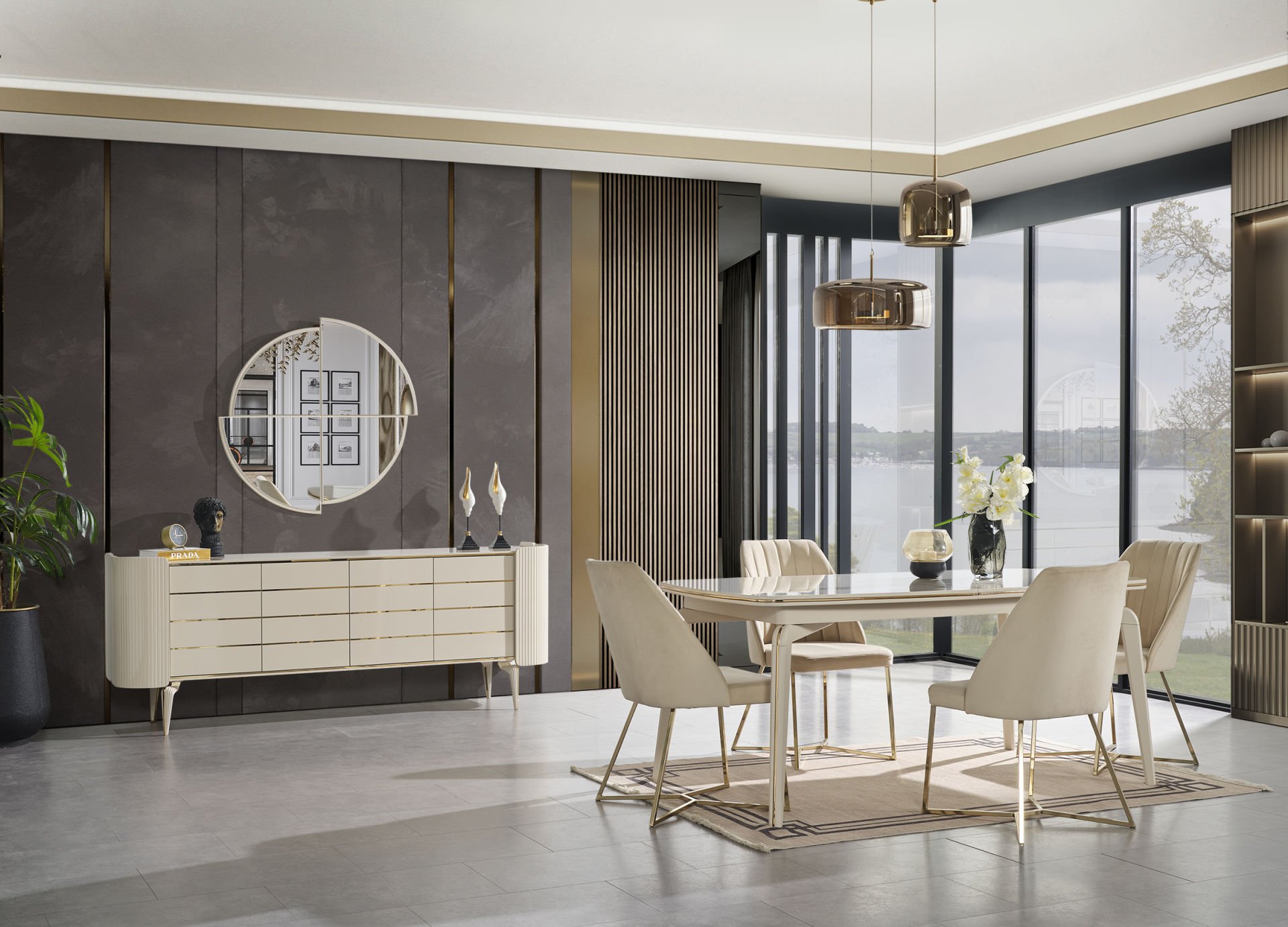 Karya Krem Luxury Yemek Odası Takımı