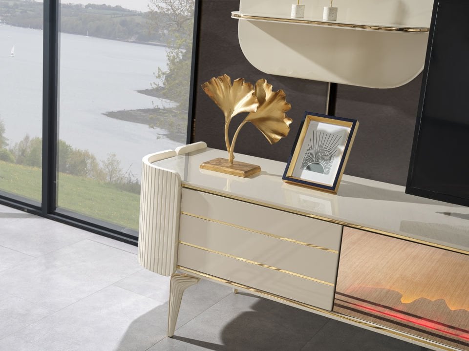 Karya Krem Luxury Şömineli Tv Ünite