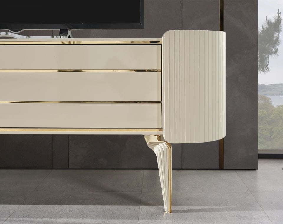 Karya Krem Luxury Şömineli Tv Ünite