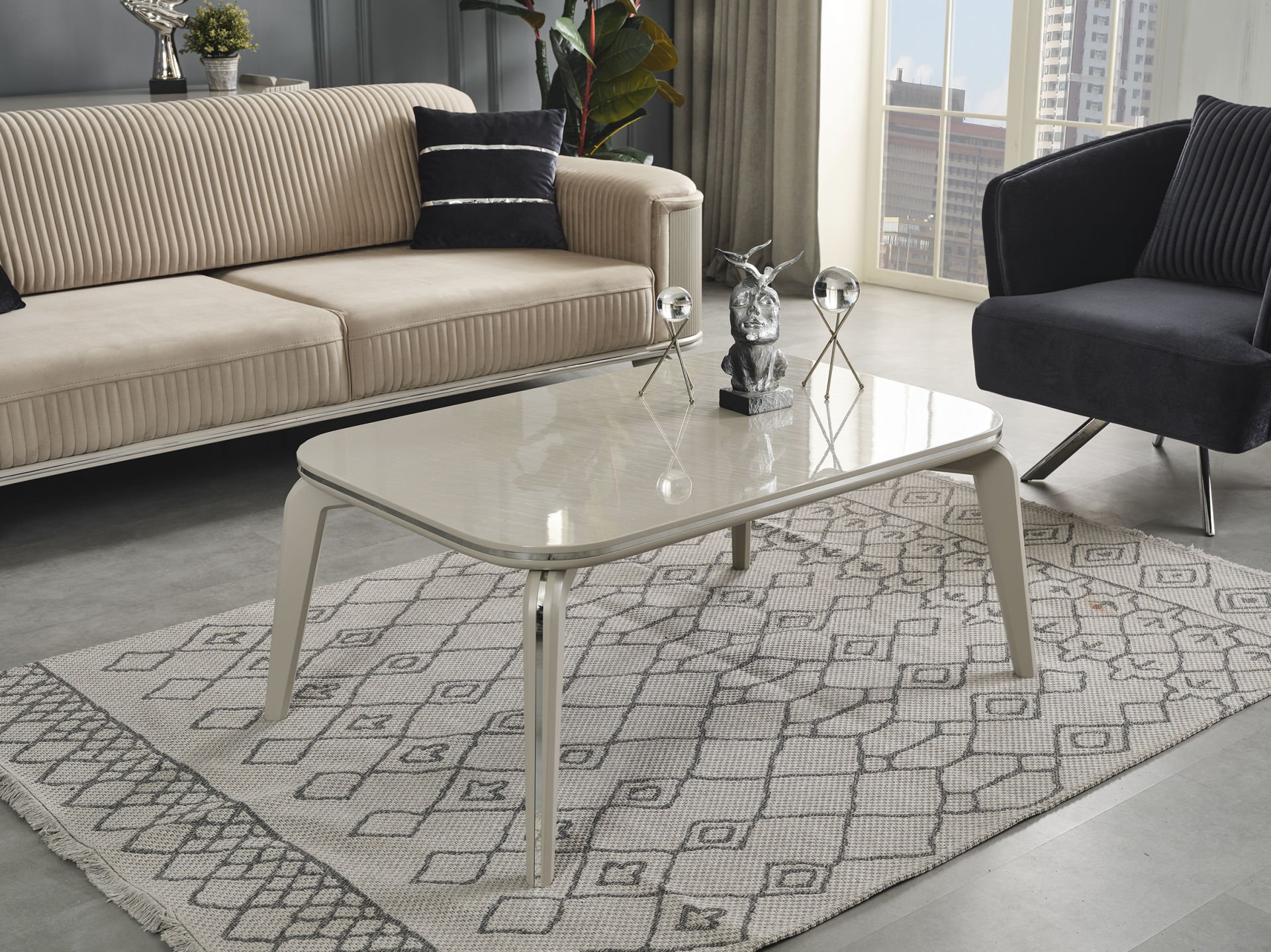 Karya Krem Luxury Orta Sehpa