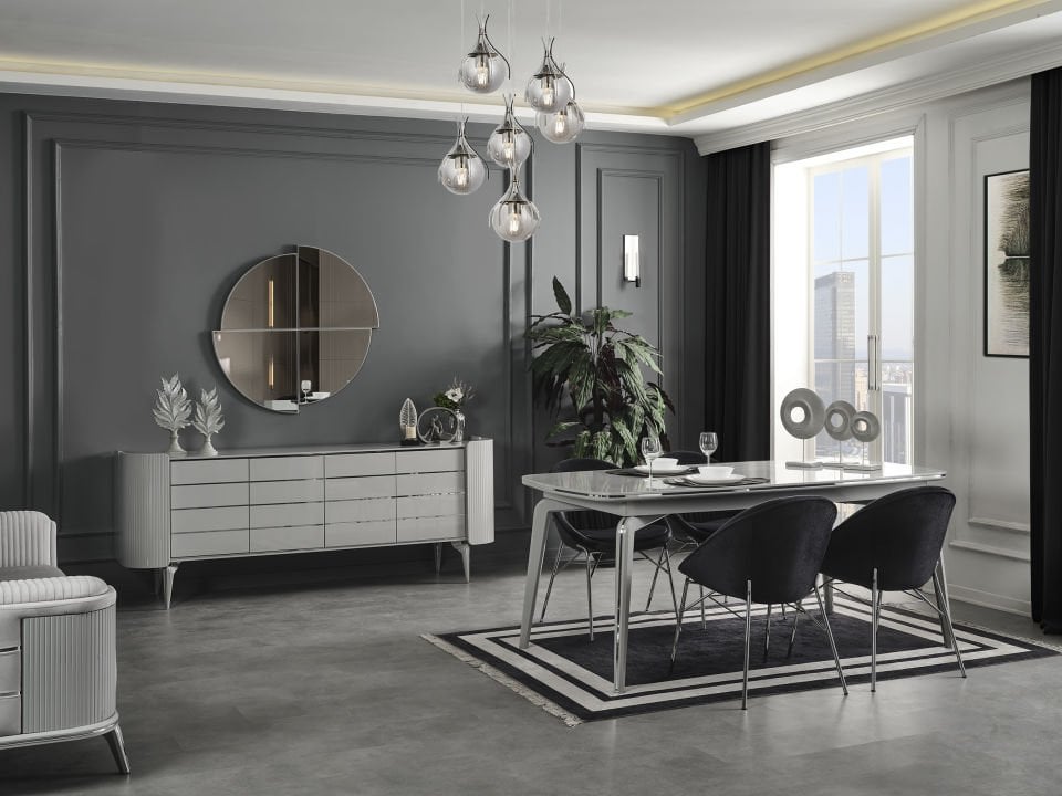 Karya Sis Gri Luxury Yemek Odası Takımı