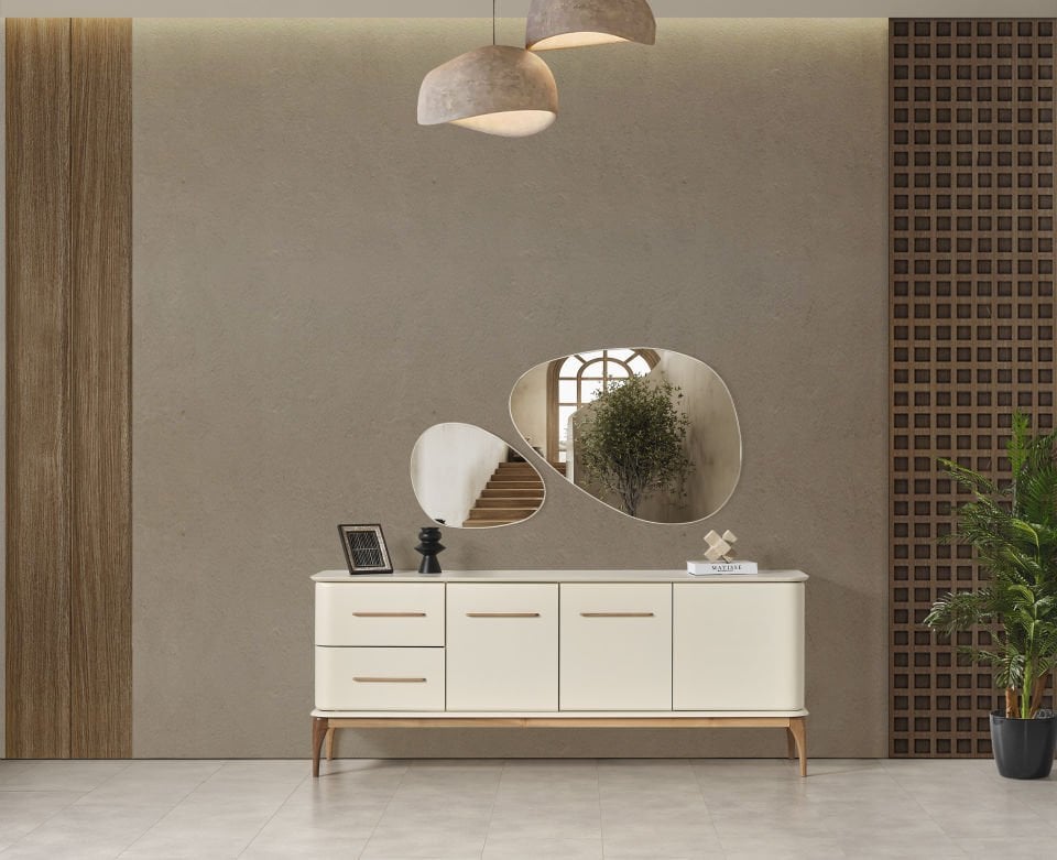 Destan Krem/Ceviz Modern Yemek Odası Takımı