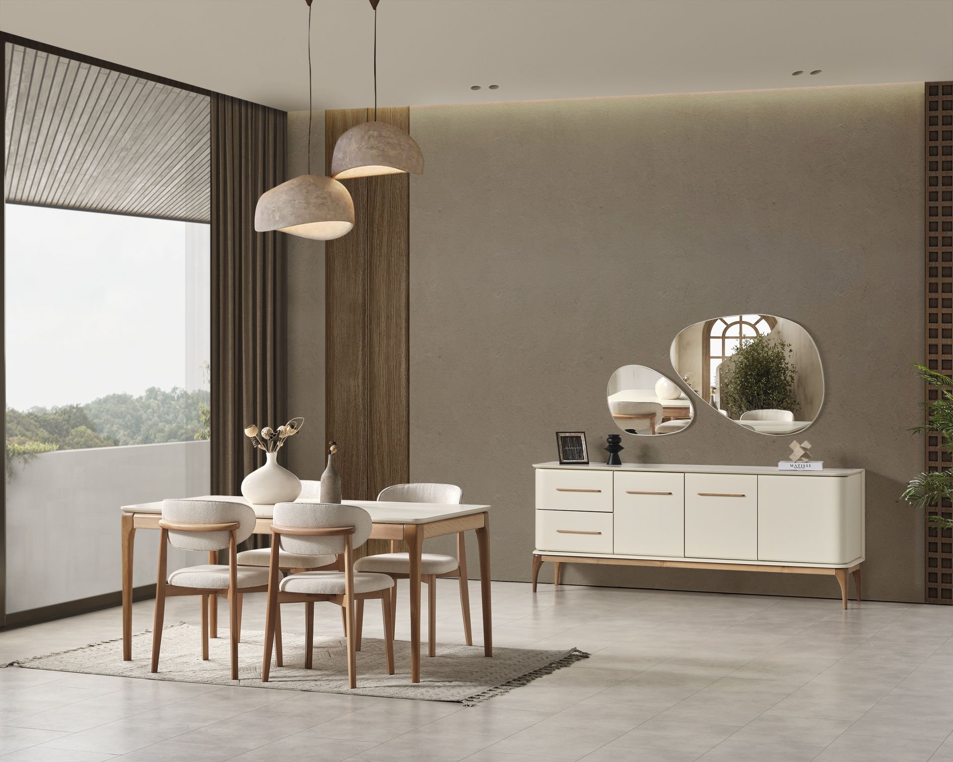 Destan Krem/Ceviz Modern Yemek Odası Takımı