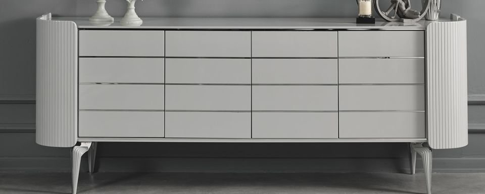 Karya Sis Gri Luxury Yemek Odası Takımı Konsol Gövde