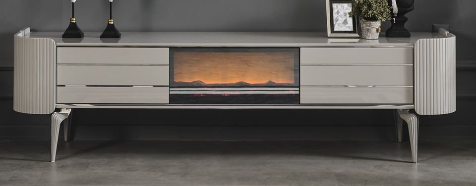 Karya Sis Gri Luxury Şömineli Tv Ünite Şömineli Tv Sehpa