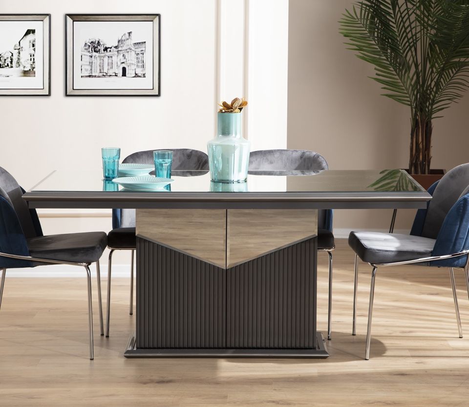 Biga Bronz Luxury Yemek Odası Takımı Sabit Masa