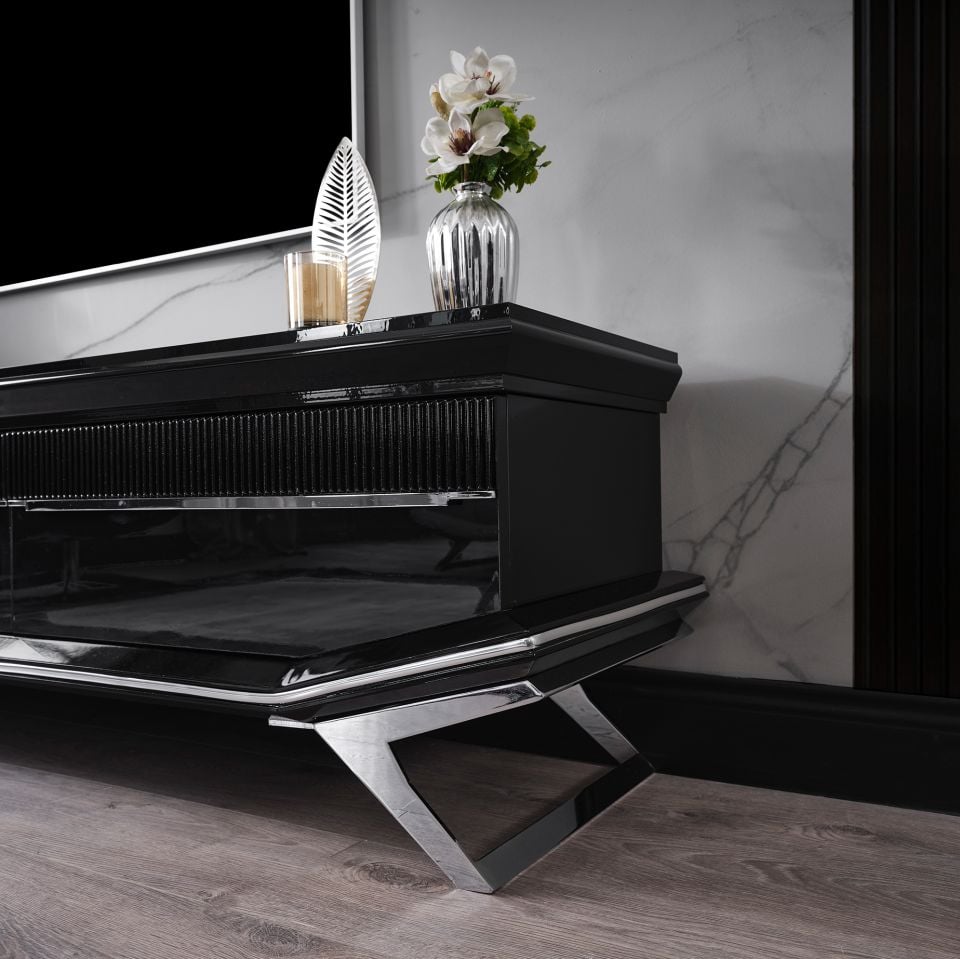 Masarati Luxury Gümüş Şömineli Tv Ünite