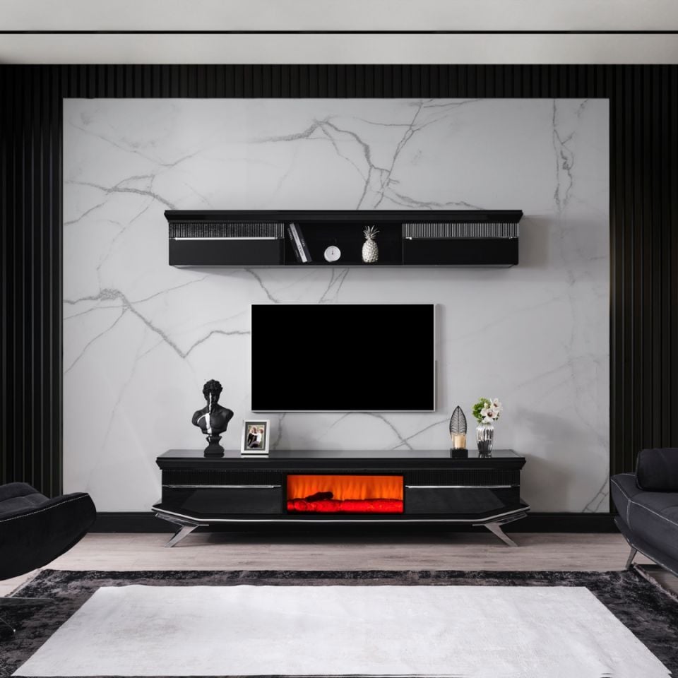 Masarati Luxury Gümüş Şömineli Tv Ünite