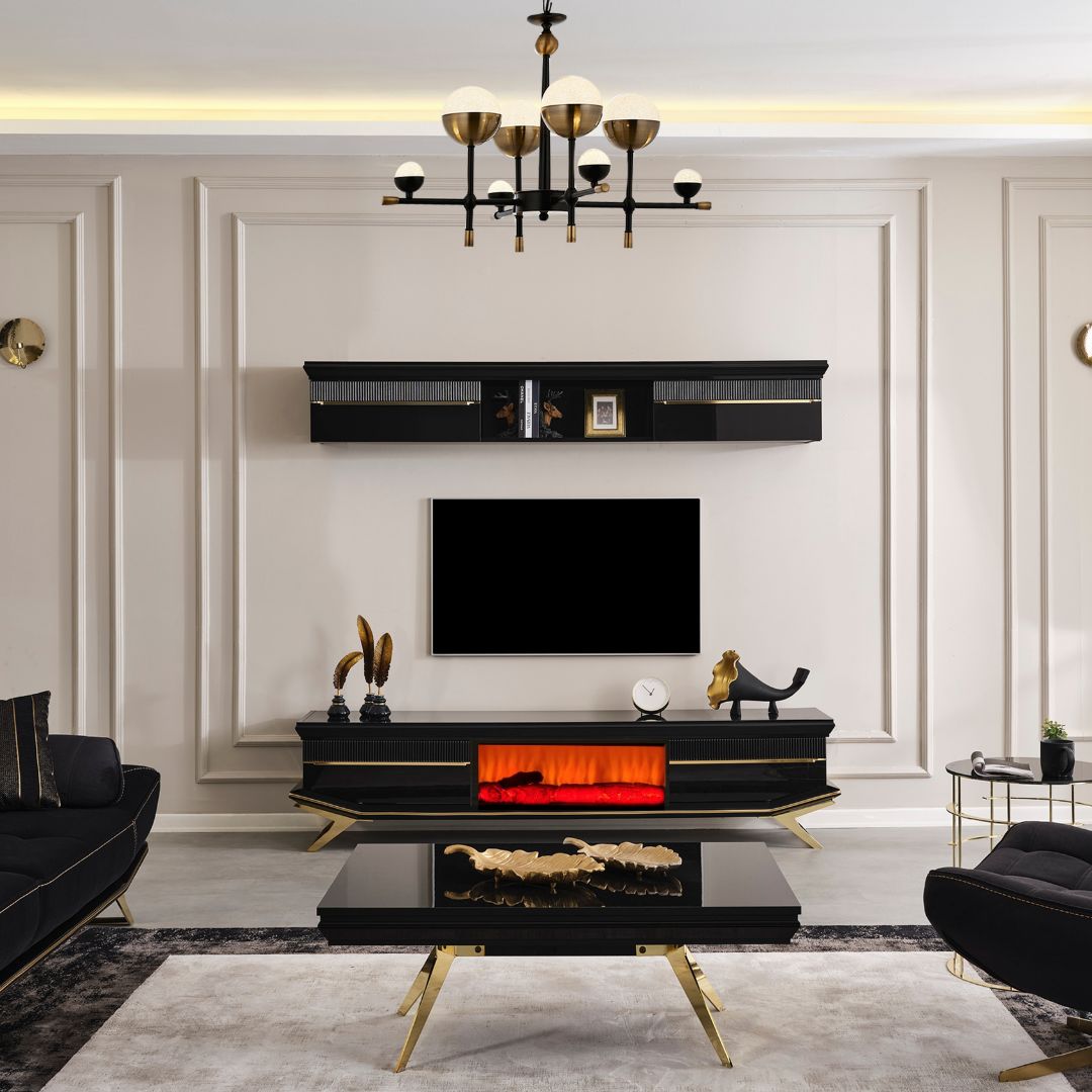 Masarati Luxury Gold Şömineli Tv Ünite
