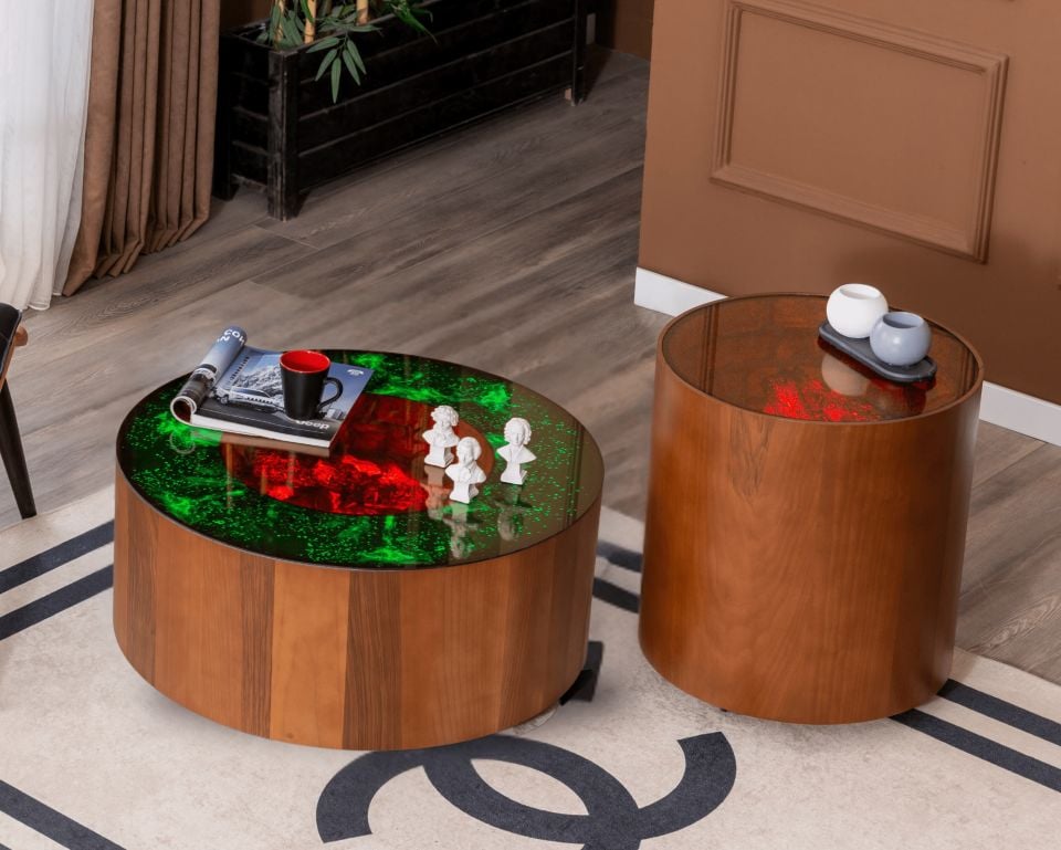 Galaxy Şömineli Ceviz Takım Sehpa