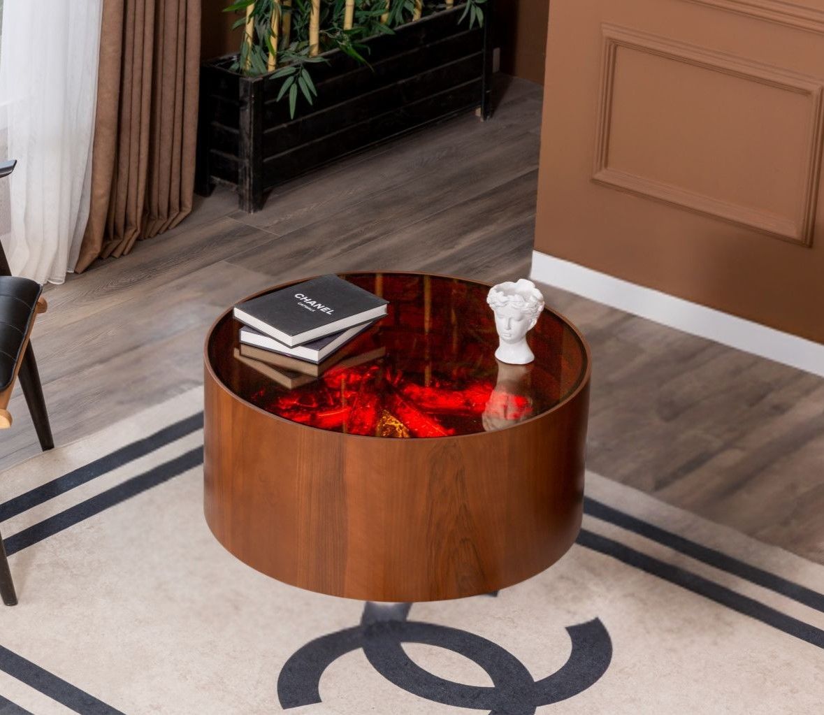 Vega Dual Şömineli Ceviz Orta Sehpa