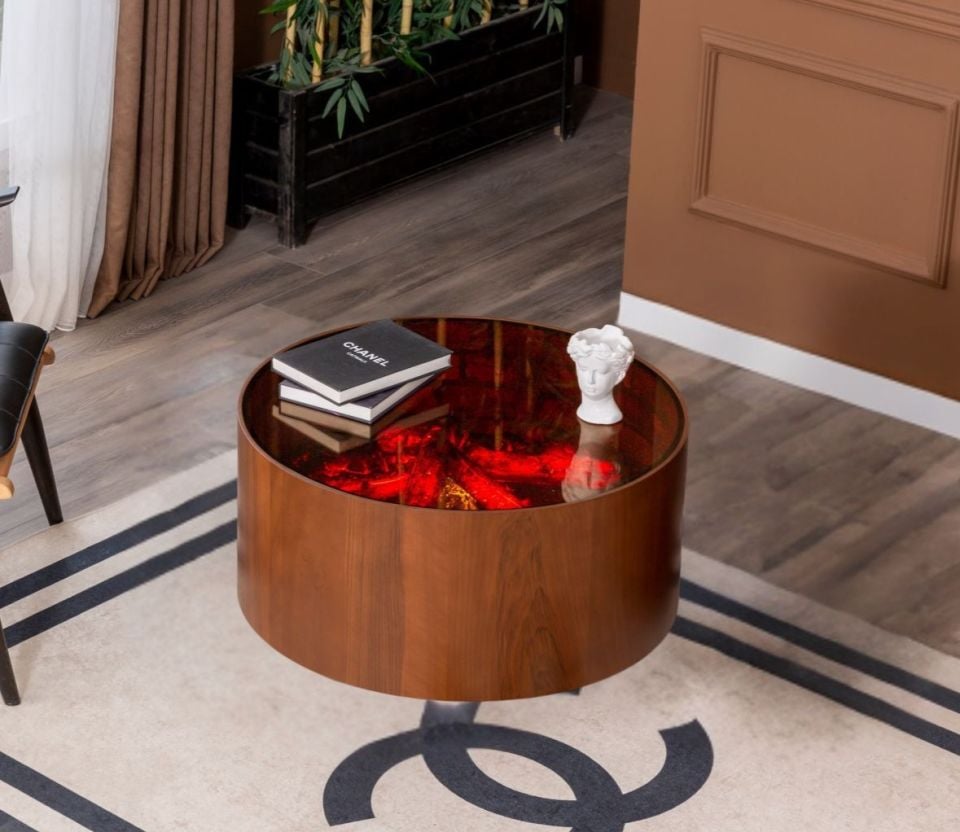 Vega Dual Şömineli Ceviz Orta Sehpa