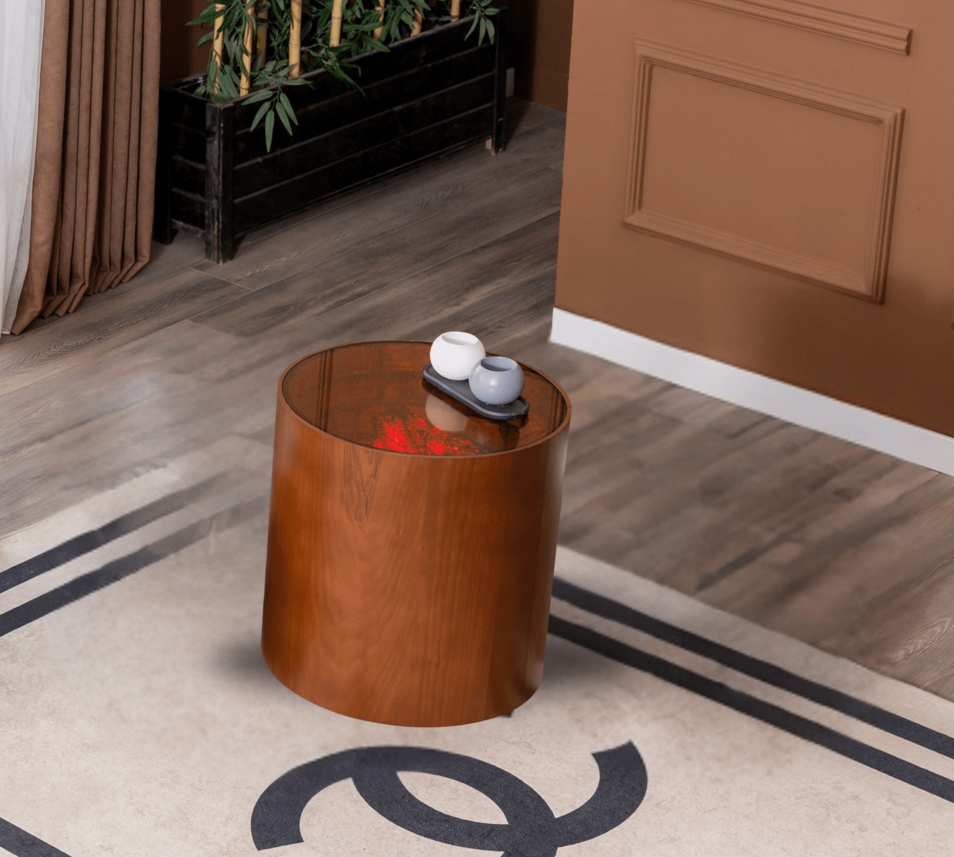 Vega Dual Şömineli Ceviz Yan Sehpa