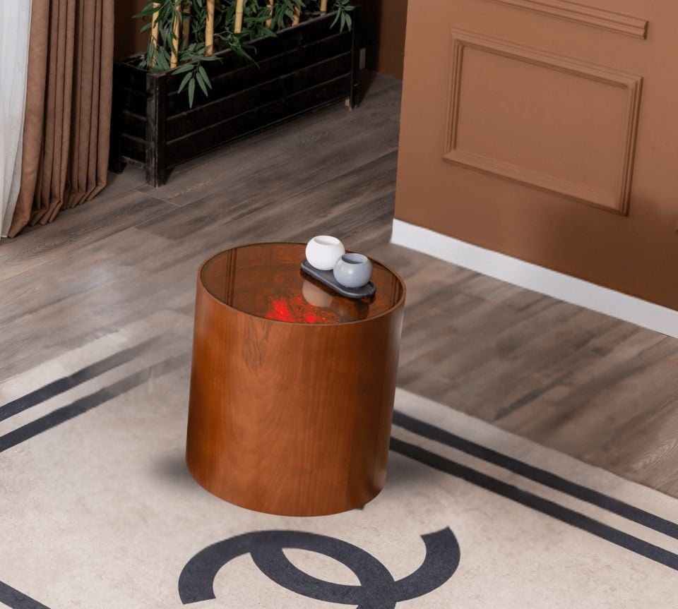 Vega Dual Şömineli Ceviz Yan Sehpa